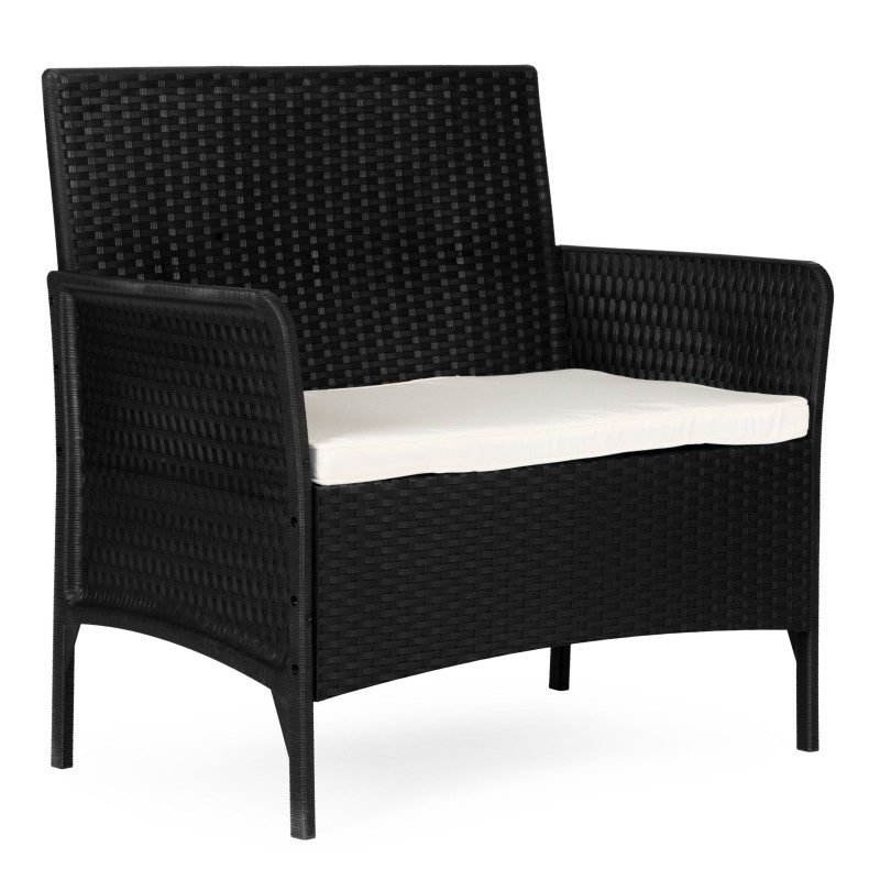 Kahekohaline aia diivan koos istmepadjaga rõduterrassi aia jaoks, must