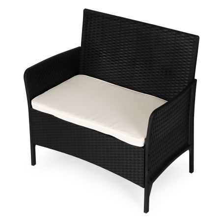 Kahekohaline aia diivan koos istmepadjaga rõduterrassi aia jaoks, must