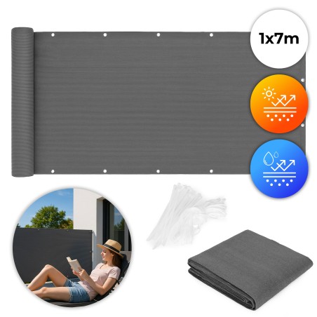 Rõdu privaatsusekraan liitmikega 100x700 cm Varjutusvõrk + paigaldustarvikud Hall 