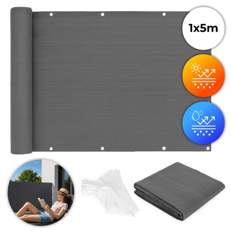 Rõdu privaatsusekraan liitmikega 100x500 cm Varjutusvõrk + paigaldustarvikud Hall 