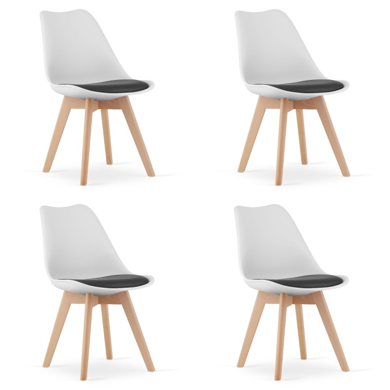 Toolide komplekt, must-valge, puidust jalad, 4 tk