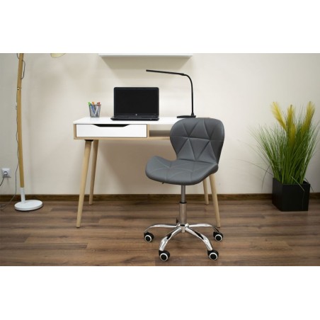 Laia seljatoega kontori pöördtool, ökonahk, kroom, hall