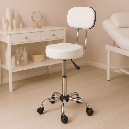 Pööratav seljatoega taburet, reguleeritav meditsiiniline kosmeetiline tool, valge