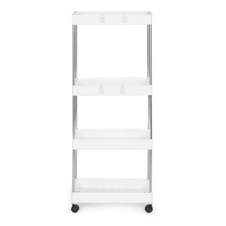 Plastikust vannitoariiul 4 riiuli ja ratastega valge 