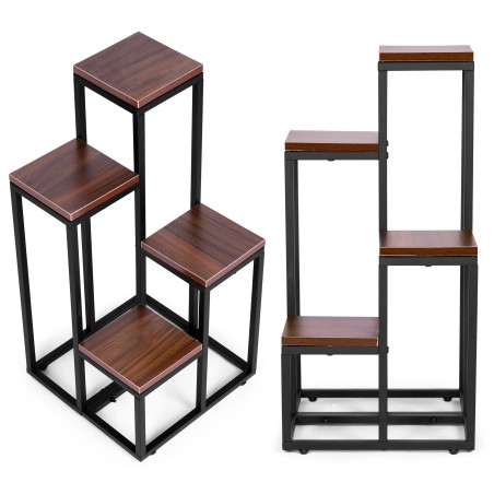 Lillepostament riiul lillede ja kaunistuste jaoks – 4 tasandit, metallist ja MDF-ist tume pähkel 