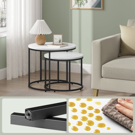 Ümmargune 2-osaline diivanilaua komplekt - marmor/must jalad