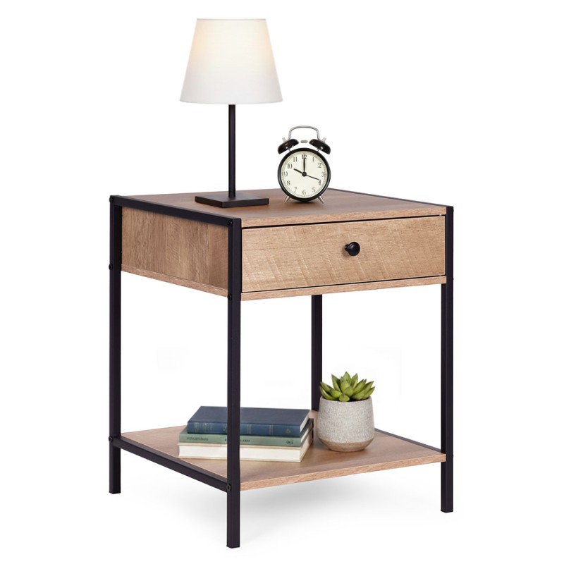 Öökapp sahtli ja riiuliga diivanilaud Hele tammepuust Loft 