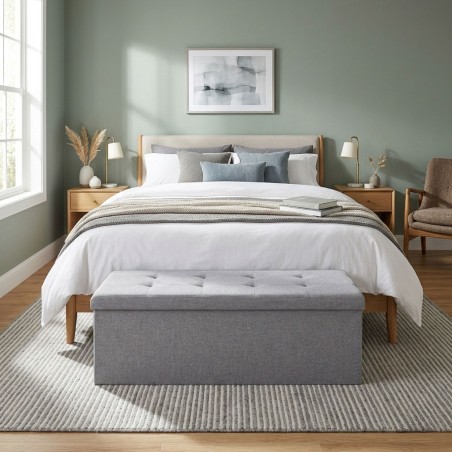 Tumba 111x38 cm panipaigaga polsterdatud pink panipaigaga, helehall