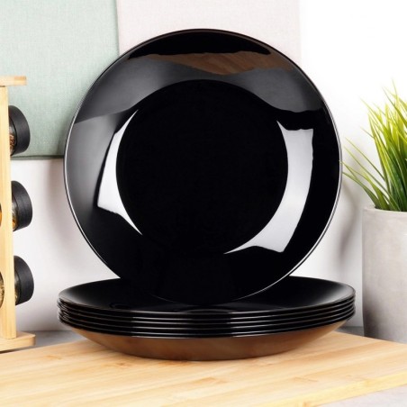 Taldrikud, madalad, klaas, must, 25,5 cm, 6 tk.