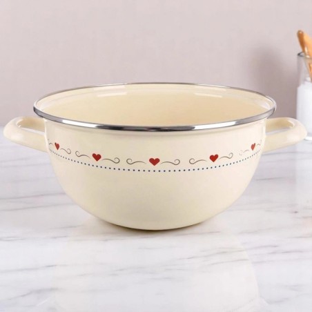 Kreemjas emailist kauss sangadega TONCA 33 cm, 5 liitrit