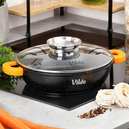 Klaaskaanega sügav graniidist pann TERRUNA AROMA 24 cm, 2, 1 liitrit