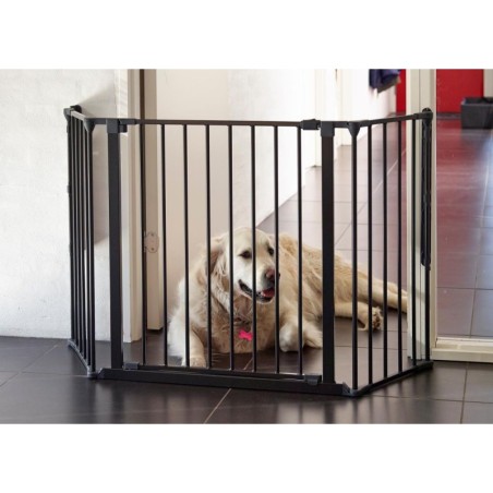 Väravaga aedik, kaitsepiire lastele ja loomadele, 5 paneeli, 60 cm, must metall