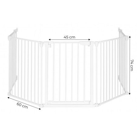 Väravaga aedik, kaitsepiire lastele ja loomadele, 5 paneeli, 60 cm, valge metall